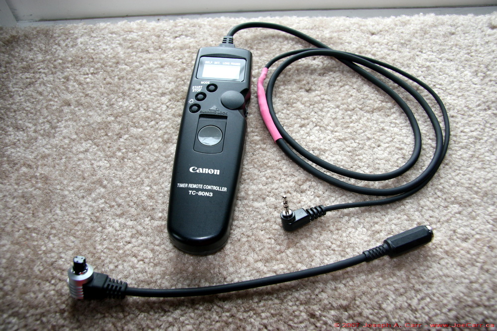 Canon TC-80N3 Intervalometer showing modified cable