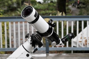 Lunt Ha solar telescope mounted on HEQ5 tracking mount