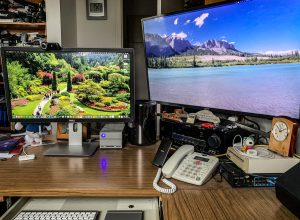 My workstation: Apple Mac Pro with Dell 27" 4k monitor, Samsung 40" 4k display & LaCie 8Tb external Thunderbolt/USB-C drive