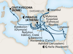 2023 Mediterranean and Holy Land cruise map