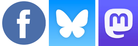 Facebook, Bluesky and Mastodon social media logos